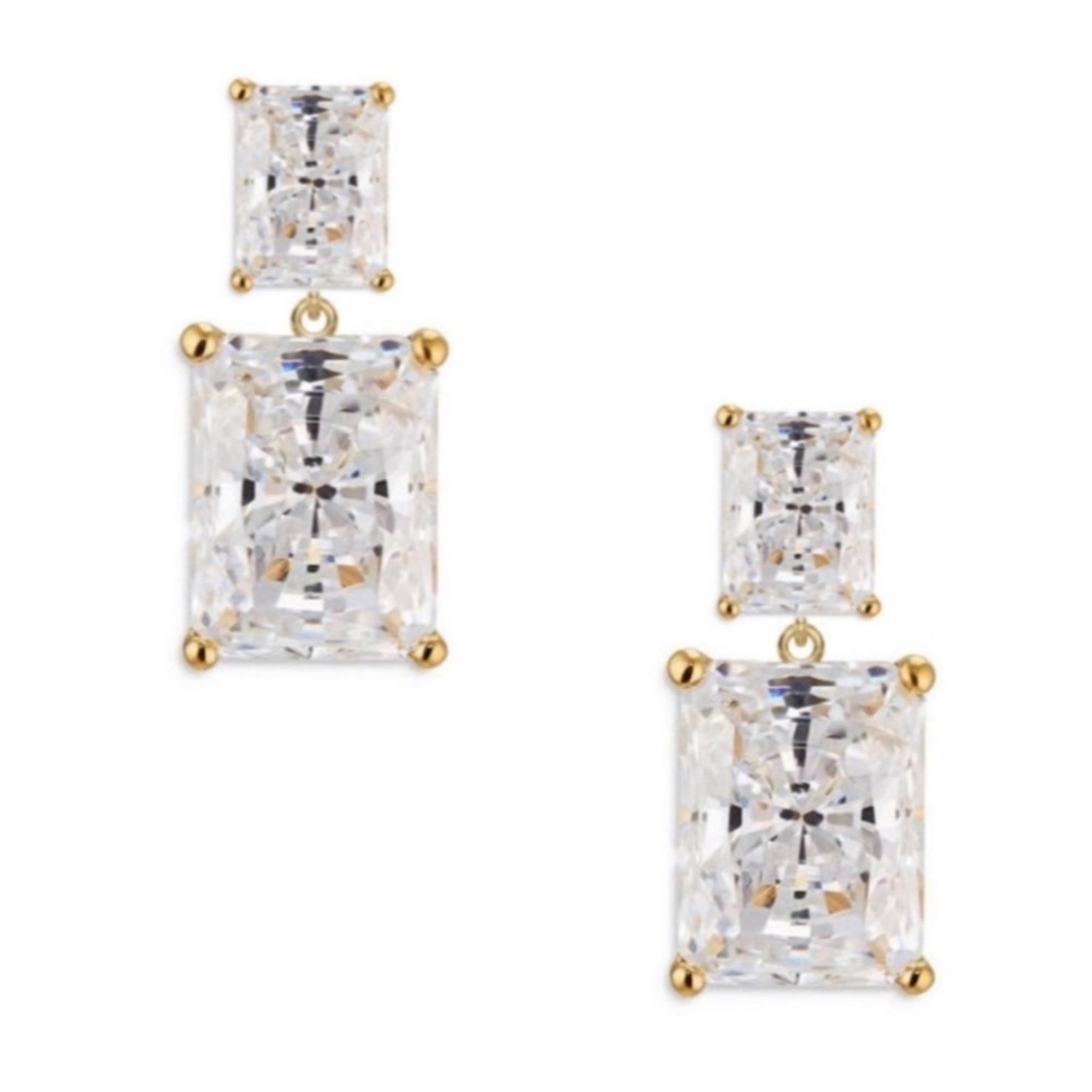KATE SPADE • Bright Idea Double Emerald Cut Crystal Clear Earrings